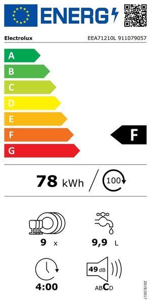 Посудомийна машина Electrolux вбудована, 9компл., F, 45см, інвертор, чорний 398125 фото