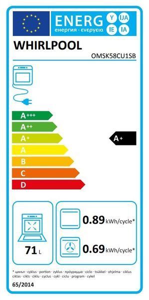 Духова шафа Whirlpool електрична, 71л, A+, дисплей, конвекція, телескопічні напрямні, пара, чорний (OMSK58CU1SB) 368655 фото