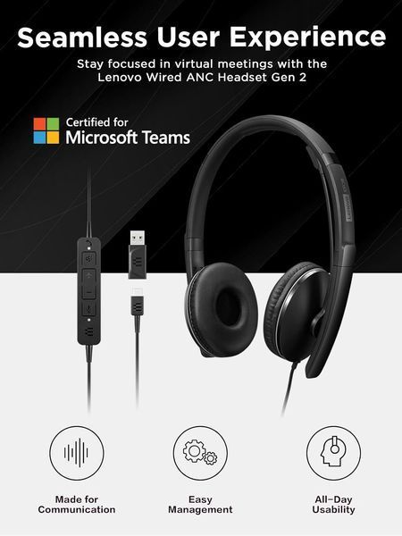 Гарнітура Lenovo Wired ANC Headset Gen 2 (Teams) (4XD1M45627) 364452 фото