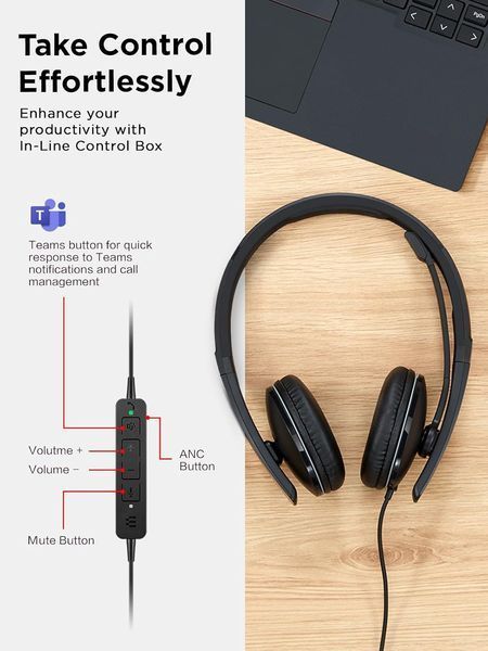 Гарнітура Lenovo Wired ANC Headset Gen 2 (Teams) (4XD1M45627) 364452 фото