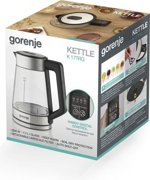 Електрочайник Gorenje 1.7л, 2,200 Вт, скло, нерж (K17TRG) 370131 фото