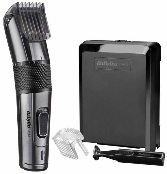 Машинка для стриження Babyliss, мережа+акум., вібраційний мотор, насадок-1, тример, кейс, титан.напил., чорний (E978E) 367490 фото