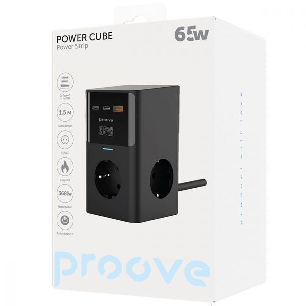 Мережевий фільтр Proove Power Cube 65W (3xAC + 2xType-C + 1xUSB) 1.5m (PSPC36801201) black 359192 фото