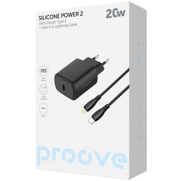 Зарядний Пристрій Proove Silicone Power 2 20W (Type-C) + Cable Type-C to Lightning (1m) (WCSP22010001) black 380658 фото