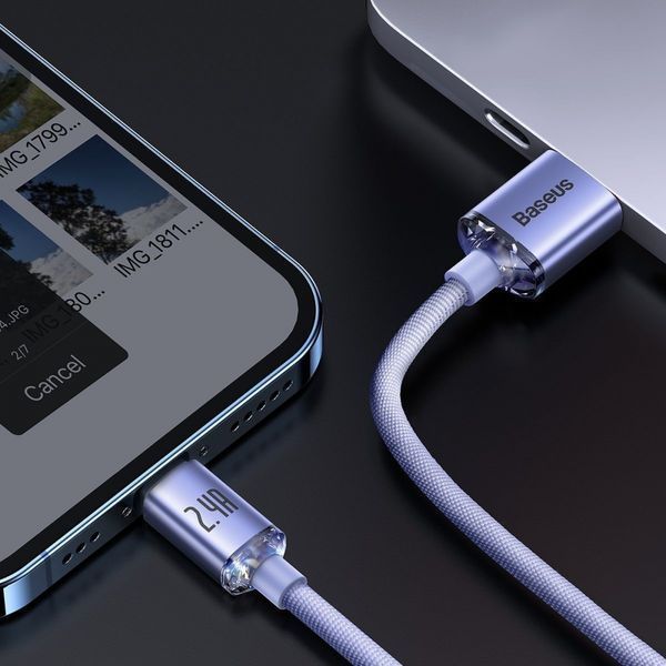 Кабель Baseus Crystal Shine Series Fast Charging Data USB кабель USB To IP 2.4A 1.2m (CAJY000001) Black 255220 фото