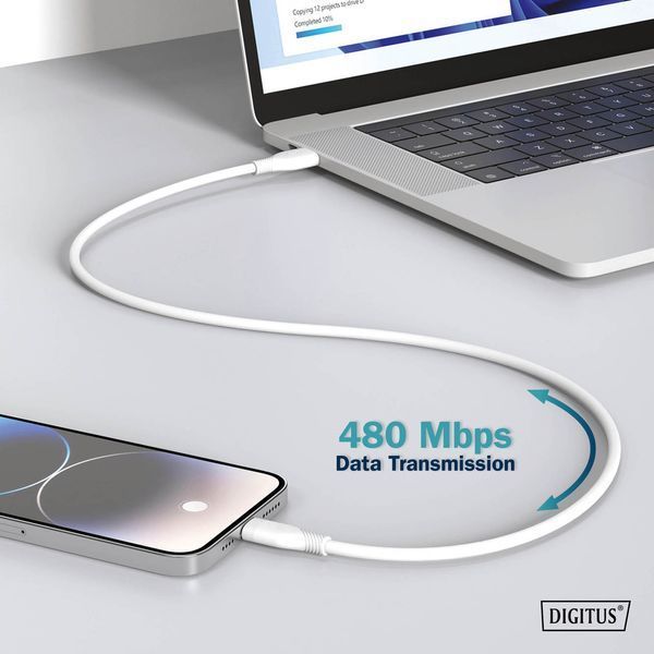 Кабель DIGITUS USB-C > USB-C заряджання/синхронізації, Type-C, 1м, чорний (AK-300343-008-S) 366763 фото