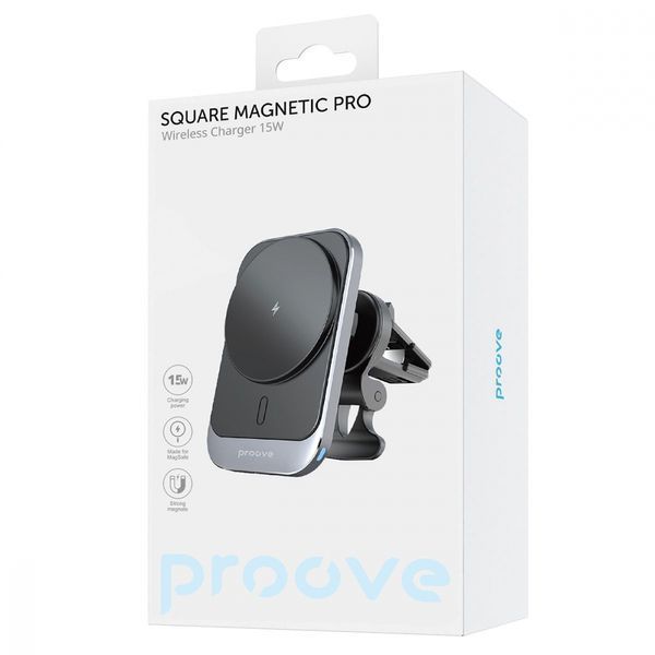 Автомобільний тримач З бездротовою зарядкою Proove Square Magnetic PRO 15W (WHSP15010004) Metal Gray 287175 фото