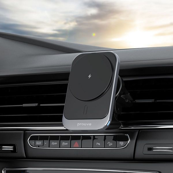 Автомобільний тримач З бездротовою зарядкою Proove Square Magnetic PRO 15W (WHSP15010004) Metal Gray 287175 фото