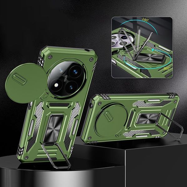 Ударостійкий чохол Camshield Army Ring для Xiaomi Redmi Note 14 Pro 4G/5G / Poco X7 Оливковий / Army Green 388895 фото