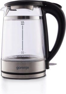 Електрочайник Gorenje 1.7л, 2,200 Вт, strix контроль, скло, чорний (K17GDW) 372074 фото