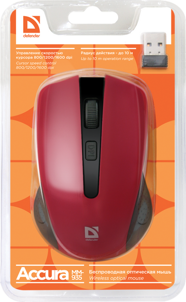 Миша DEFENDER Accura MM-935 Wireless червоний 306194 фото