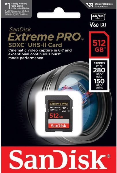 Карта пам'яті SanDisk SD 512GB C10 UHS-II U3 R280/W150MB/s Extreme Pro V60 (SDSDXEP-512G-GN4IN) 374624 фото
