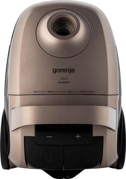 Пилосос Gorenje мішковий, 850Вт, конт пил -3л, HEPA, сенсорне упр, телескоп трубка, бронзовий (VCE28G6ALLGO) 381193 фото