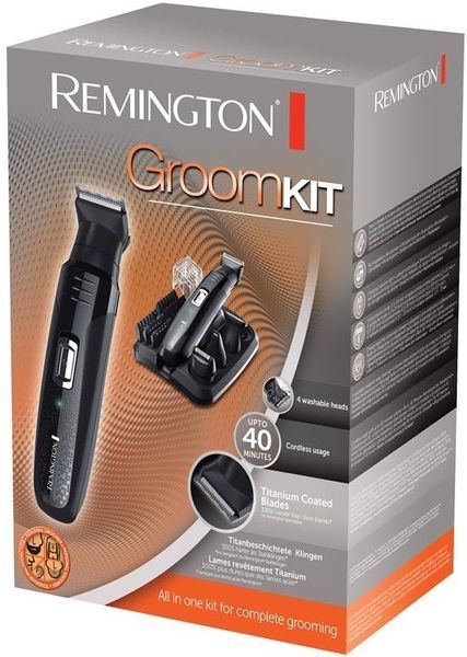 Набір для стрижки Remington Groom Kit, для бороди, вусів, голови і носа, акум., насадок-10, титан.напил., чорний (PG6130) 370147 фото