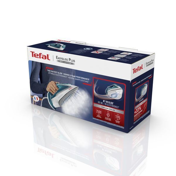 Праска Tefal Easygliss Plus, 2500Вт, 270мл, паровий удар -195гр, постійна пара - 45гр, керам. підошва, біло-блакитний (FV5718E0) 374196 фото