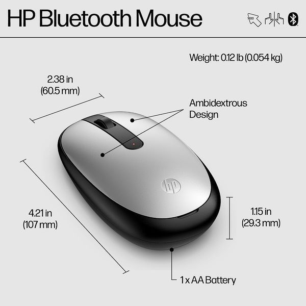 Миша HP 240, BT, сріблястий (43N04AA) 364009 фото