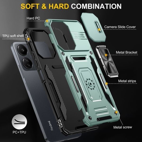 Ударостійкий чохол Camshield Army Ring для Xiaomi Redmi 13C / Poco C65 Зелений / Light Green 315907 фото