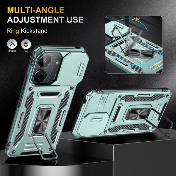 Ударостійкий чохол Camshield Army Ring для Xiaomi Redmi 13C / Poco C65 Зелений / Light Green 315907 фото