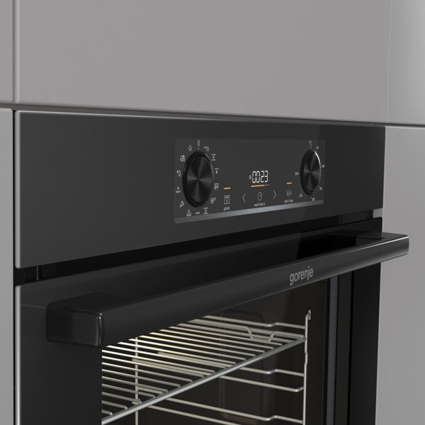 Духова шафа Gorenje електрична, 77л, A+, дисплей, IconLed, піроліз, готув. на різн рівнях, чорний 390879 фото
