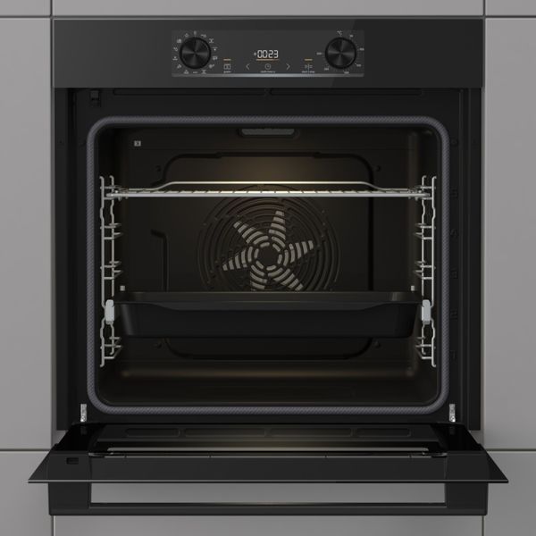 Духова шафа Gorenje електрична, 77л, A+, дисплей, IconLed, піроліз, готув. на різн рівнях, чорний 390879 фото