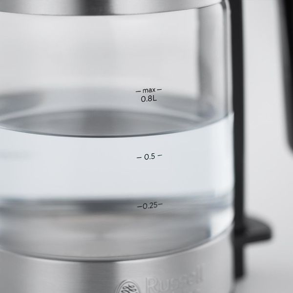 Електрочайник Russell Hobbs Compact Home 0.8л, скло, підсвічування, сріблясто-чорний (24191-70) 363538 фото