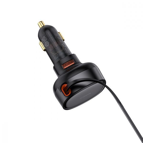 АЗП Baseus Enjoyment Pro U + Retractable Cable Type-C 60W (C00057802111-02) Black 344218 фото