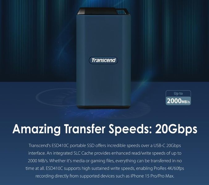 ssd зовнішній TRANSCEND 1TB ESD410C, USB 20Gbps, Type C (TS1TESD410C) комп'ютерний запам'ятовувальний пристрій 323485 фото