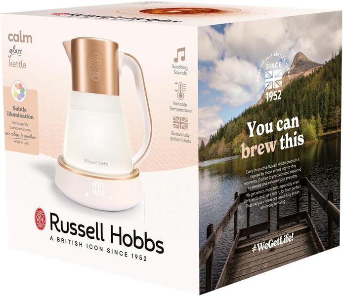 Електрочайник Russell Hobbs Calm, 1.7л, скло, біло-мідний (27450-70) 364548 фото