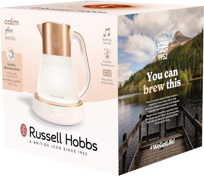 Електрочайник Russell Hobbs Calm, 1.7л, скло, біло-мідний (27450-70) 364548 фото