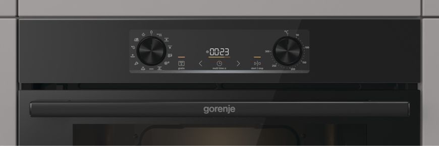 Духова шафа Gorenje електрична, 77л, A+, дисплей, IconLed, піроліз, готув. на різн рівнях, чорний 390879 фото