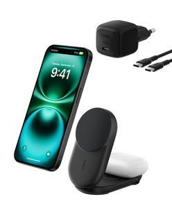 Зарядний пристрій бездротовий Belkin UltraCharge 2-in-1 Foldable Magnetic Charging 25Вт, чорний (WIZ039KQBK) 395662 фото