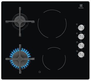 Варильна поверхня Electrolux комбінована (2 газ + 2 склокерам.), 60см, чавун, чорний (EGE6172NOK) 366820 фото