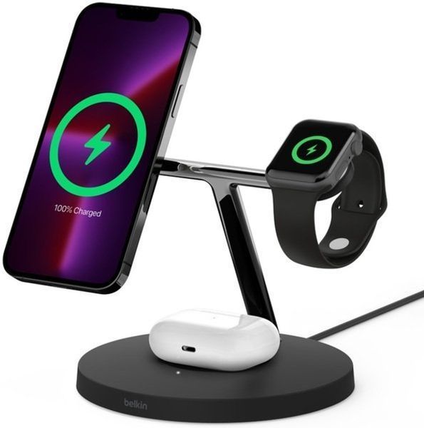Зарядний пристрій бездротовий Belkin BOOST CHARGE PRO 3-in-1 Wireless Charger with MagSafe (HPG02, WIZ009ttBK-APL) Black 396948 фото