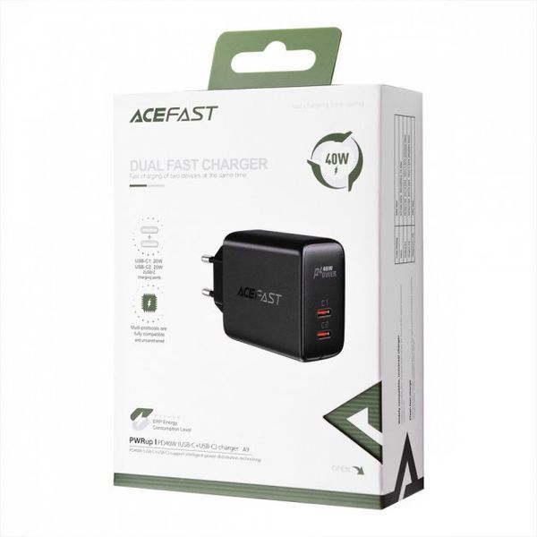 Зарядний Пристрій Acefast A9 PD 40W (2 Type-C) Black 252334 фото