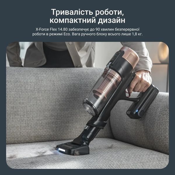 Пилосос Rowenta безпровідний X-Force Flex 14.80 Auto Animal, 240Вт, конт пил -0.65л, автон. робота до 90хв, HEF system 99,9%, чорно-золотий (RH9B74WO) 374837 фото