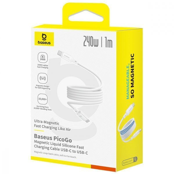 Кабель Baseus PicoGo Magnetic Liquid Silicone Type-C to Type-C 240W (1m) (P10376800211-00) white 356175 фото