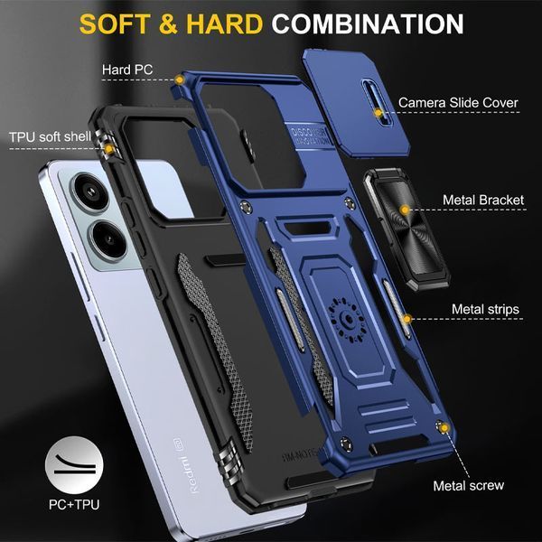 Ударостійкий чохол Camshield Army Ring для Xiaomi Poco X6 Pro Синій / Navy 315932 фото