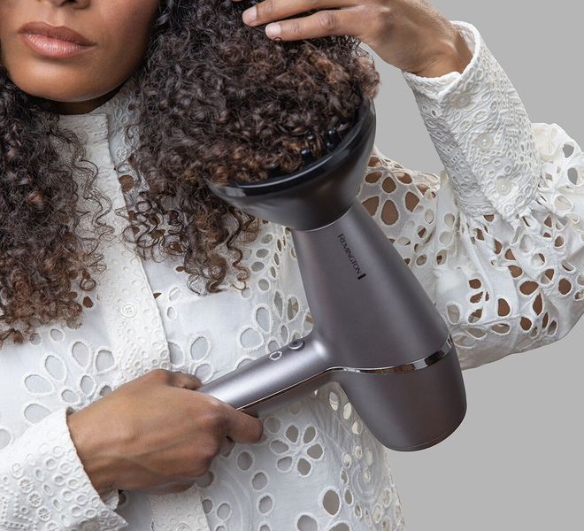 Фен Remington ProLuxe You Adaptive, 2400Вт, 3 режими, дифузор, іоніз-я, хол. обдув, турбо режим, сірий (AC9800) 366569 фото