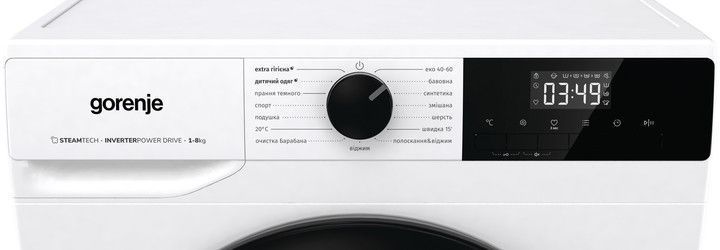 Пральна машина Gorenje фронтальна, 8кг, 1400, A+++, 55см, дисплей, пара, інвертор, білий (W1NHPI84AS) 375708 фото