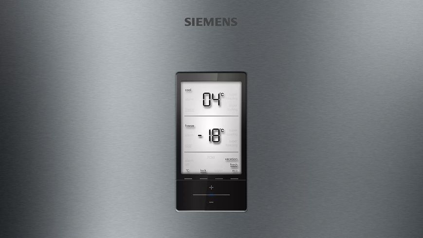 Холодильник Siemens з нижн. мороз., 203x60x67, xолод.відд.-279л, мороз.відд.-87л, 2дв., А++, NF, дисплей, нерж (KG39NAI306) 374620 фото