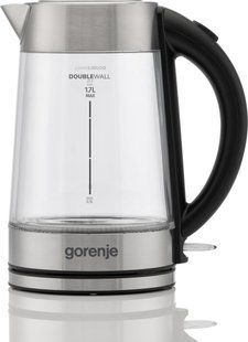 Електрочайник Gorenje 1.7л, 2,200 Вт, strix контроль, скло, нерж (K17GDWII) 372075 фото