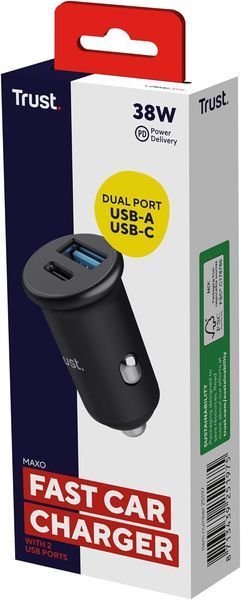 Зарядний пристрій автомобільний Trust 38Вт USB-A/USB-C PD, QC, чорний 364860 фото