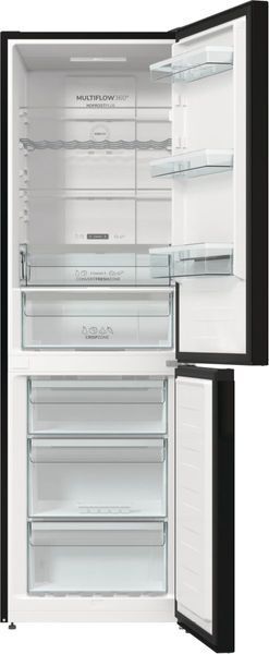 Холодильник з нижн. мороз. камерою Gorenje, 185х60х60см, 2 двері, 204(96)л, А++, NoFrost+ , LED дисплей, Зона св-ті, чорний (NRK6192ABK4) 376098 фото