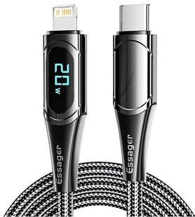 Кабель Essager LED Digital Display PD 20W Fast Charging Type C to Lightnining USB Cable 2m (EXCTL-YDA01) Black 314372 фото