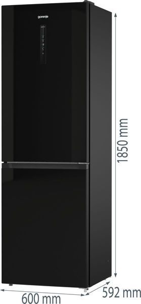 Холодильник з нижн. мороз. камерою Gorenje, 185х60х60см, 2 двері, 204(96)л, А++, NoFrost+ , LED дисплей, Зона св-ті, чорний (NRK6192ABK4) 376098 фото