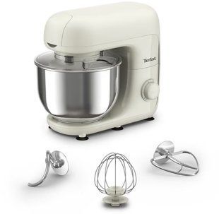 Міксер Tefal планетарний Bake Essential 800Вт, насадки-3, чаша-нерж., метал, 4.8л, білий (QB160138) 371481 фото