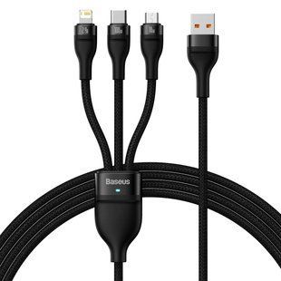Кабель Baseus Flash SeriesⅡOne-for-three Fast Charging Data Cable USB To M+L+C 100W 1.2m (CASS030001) Black 266308 фото