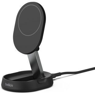 Зарядний пристрій бездротовий Belkin 15Вт Magnetic Stand Qi2, адаптер 20Вт USB-C, чорний (WIA008VFBK) 372381 фото