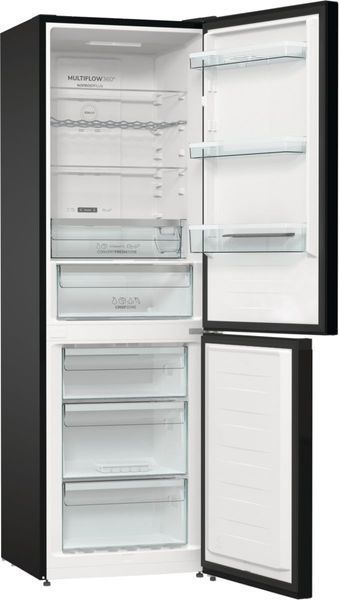 Холодильник з нижн. мороз. камерою Gorenje, 185х60х60см, 2 двері, 204(96)л, А++, NoFrost+ , LED дисплей, Зона св-ті, чорний (NRK6192ABK4) 376098 фото