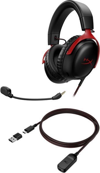 Гарнітура ігрова HyperX Cloud III, mini-jack/USB-A/USB-C, 1.2м/1.3м, чорно-червоний (727A9AA) 364601 фото